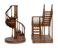 Two Carved Mahogany Architectural Staircase Models