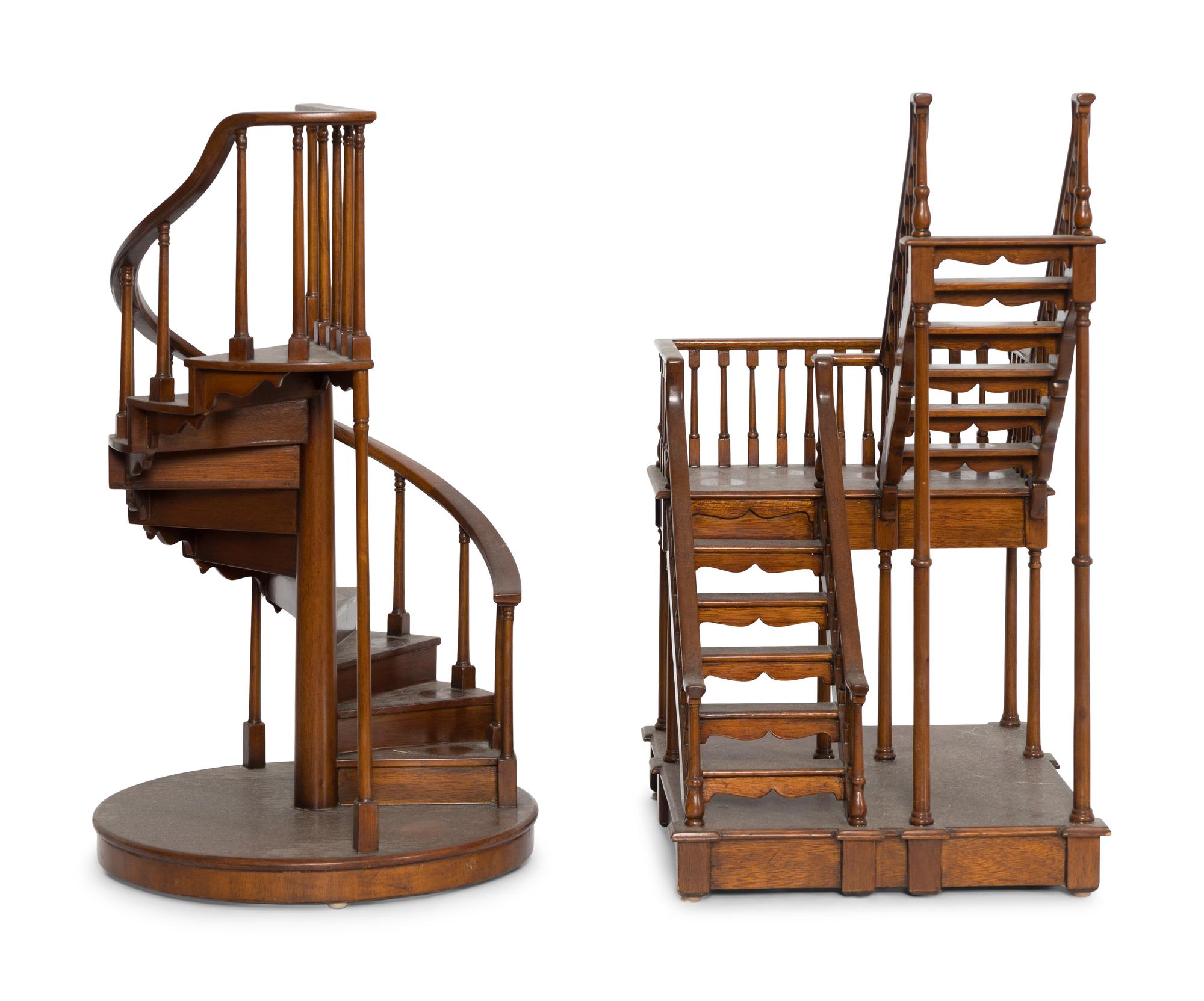 Two Carved Mahogany Architectural Staircase Models