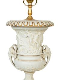A Neoclassic Style Bisque Porcelain Urn Mounted as a Lamp