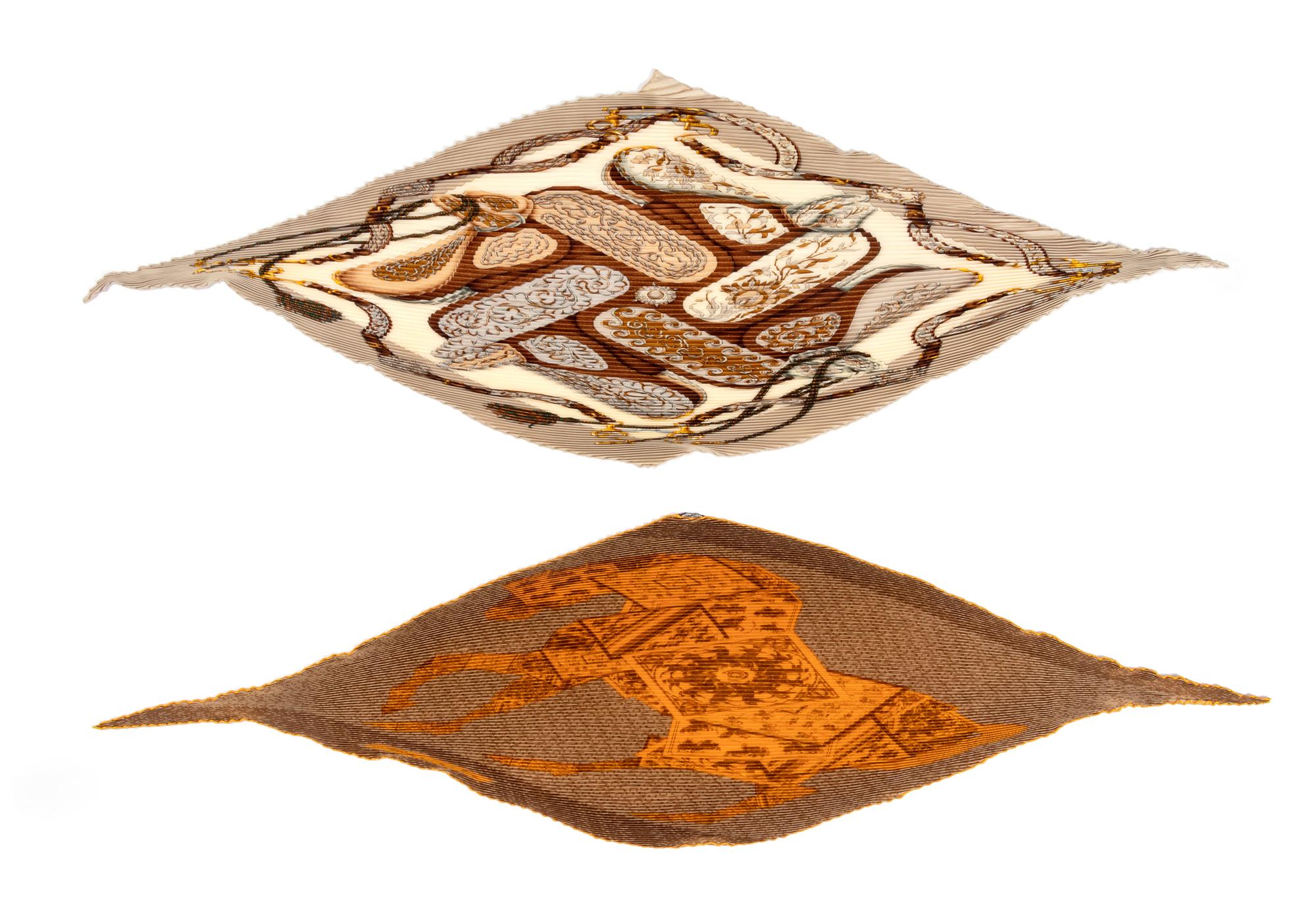 Four Hermès 90cm Pleated Silk Scarves