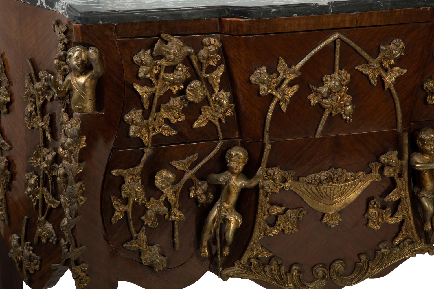 A Pair of Louis XV Style Marble Top and Gilt Bronze Mounted Commodes — 20TH CENTURY