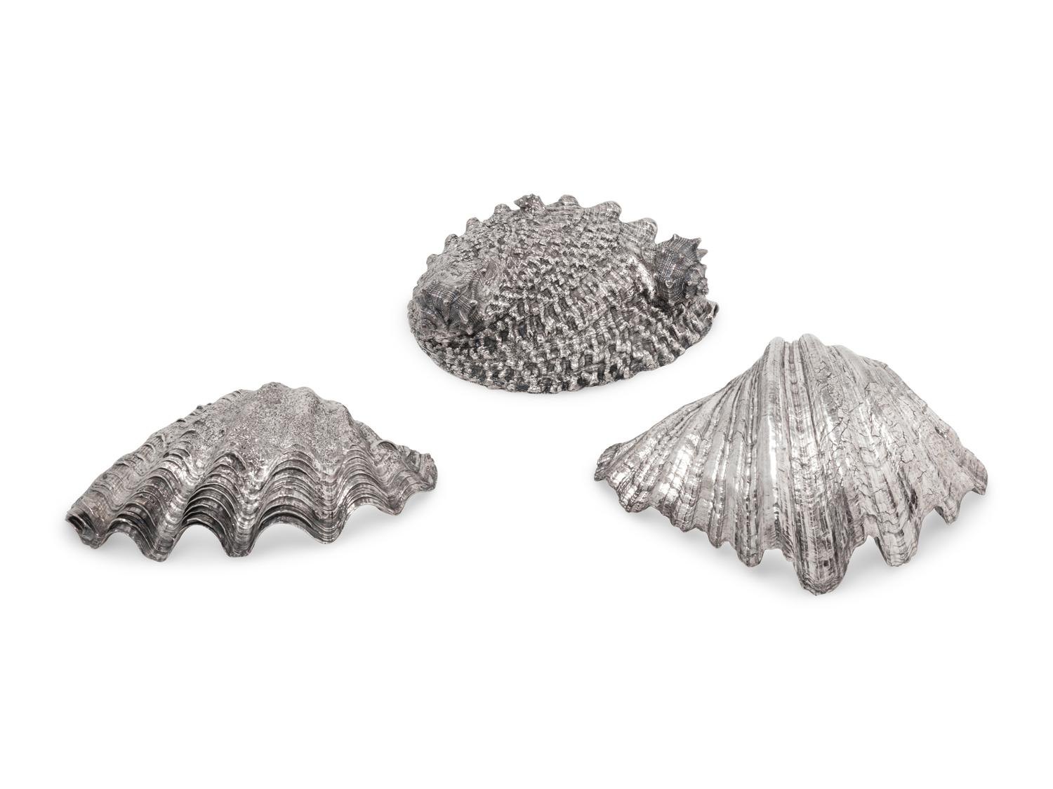 A Group of Three Silver-Plate Clad Seashells