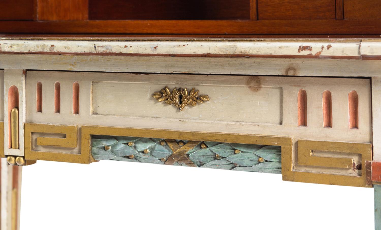 A Continental Polychrome-Painted Cylinder Bureau