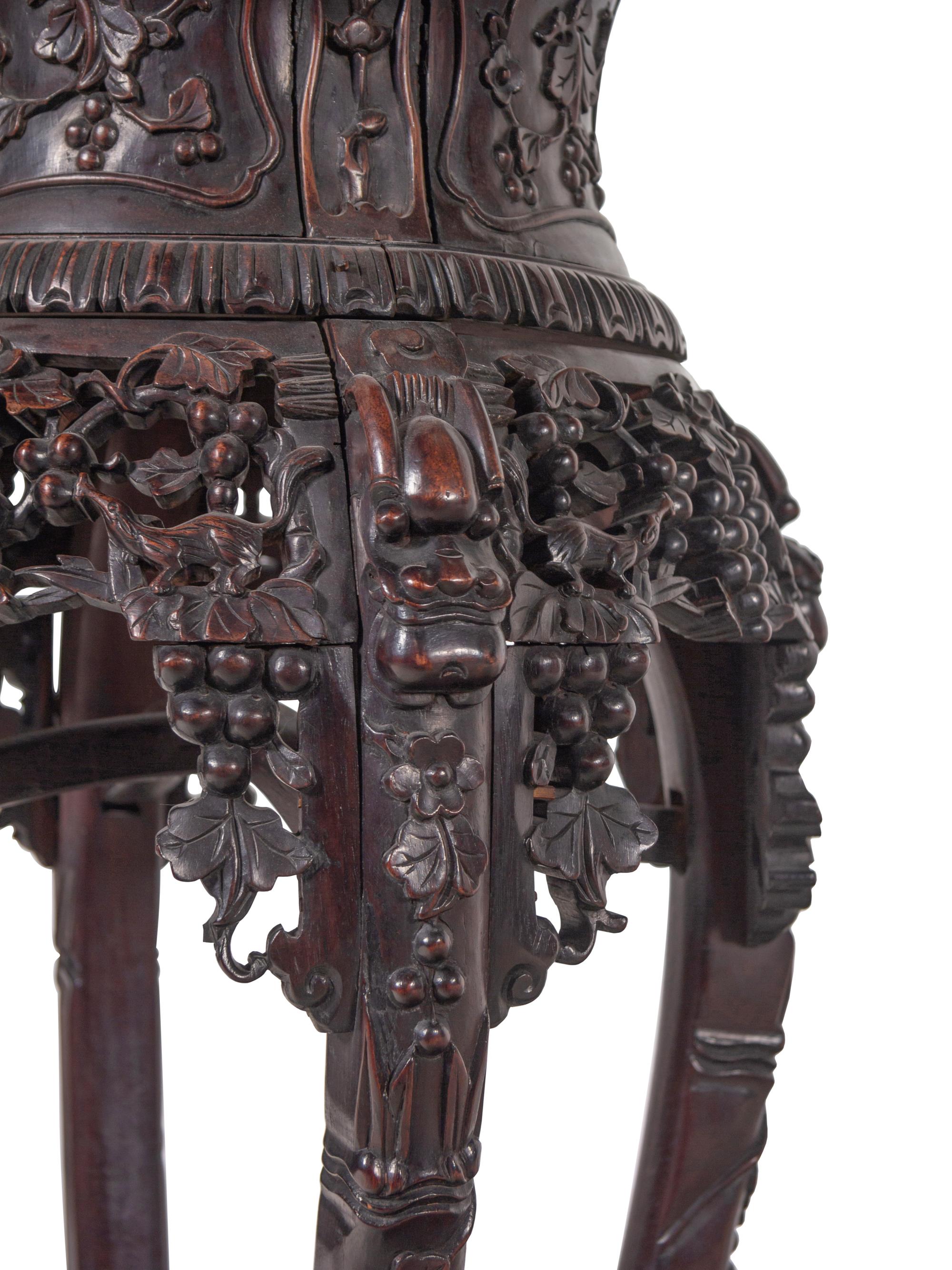 A Chinese Export Carved Hardwood Stand, Huaji