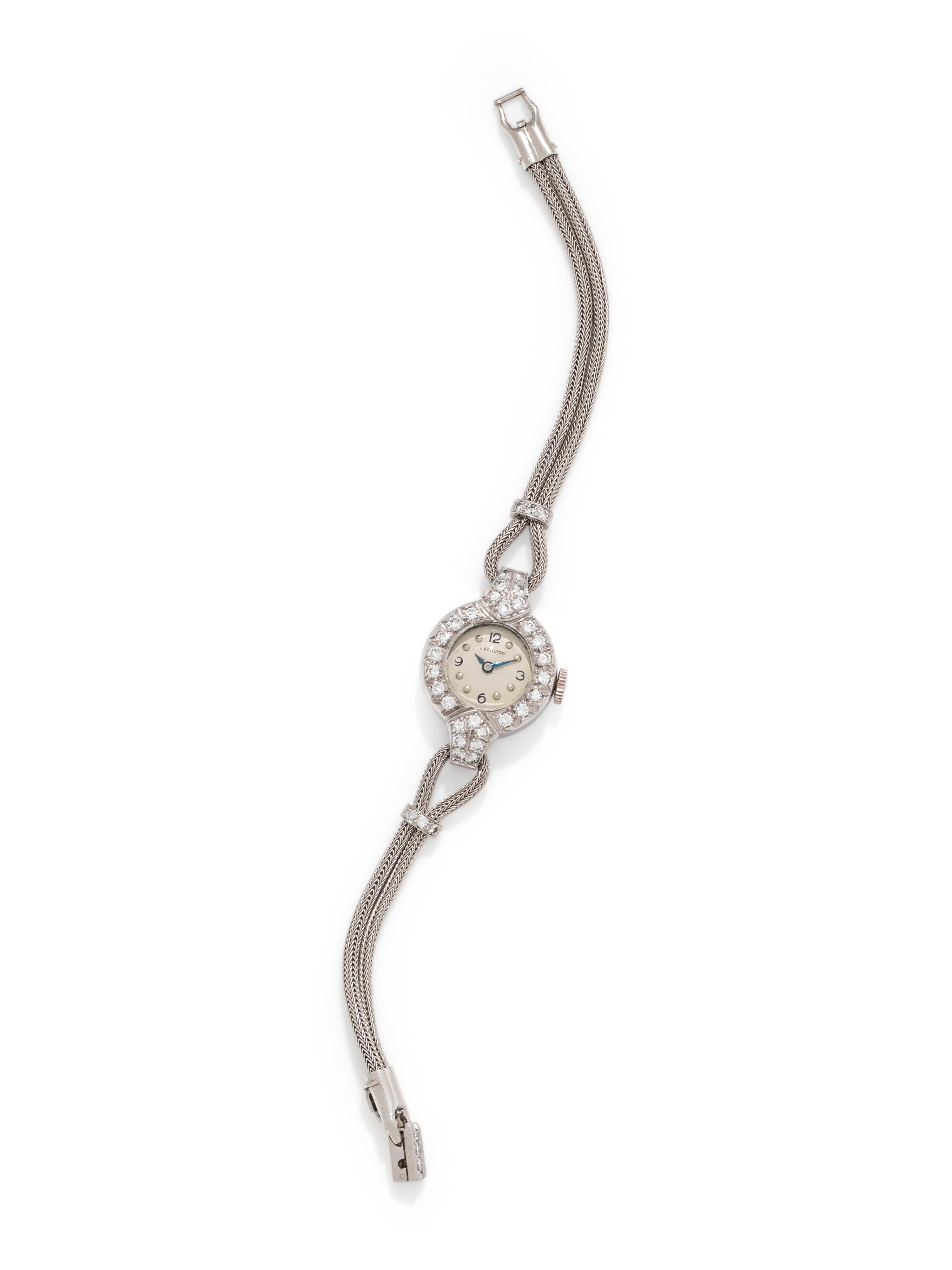 HAMILTON, PLATINUM AND DIAMOND WRISTWATCH