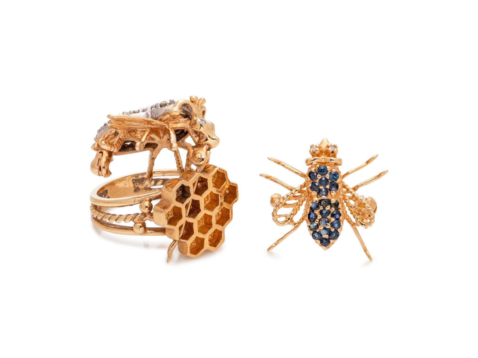 COLLECTION OF YELLOW GOLD BEE JEWELRY