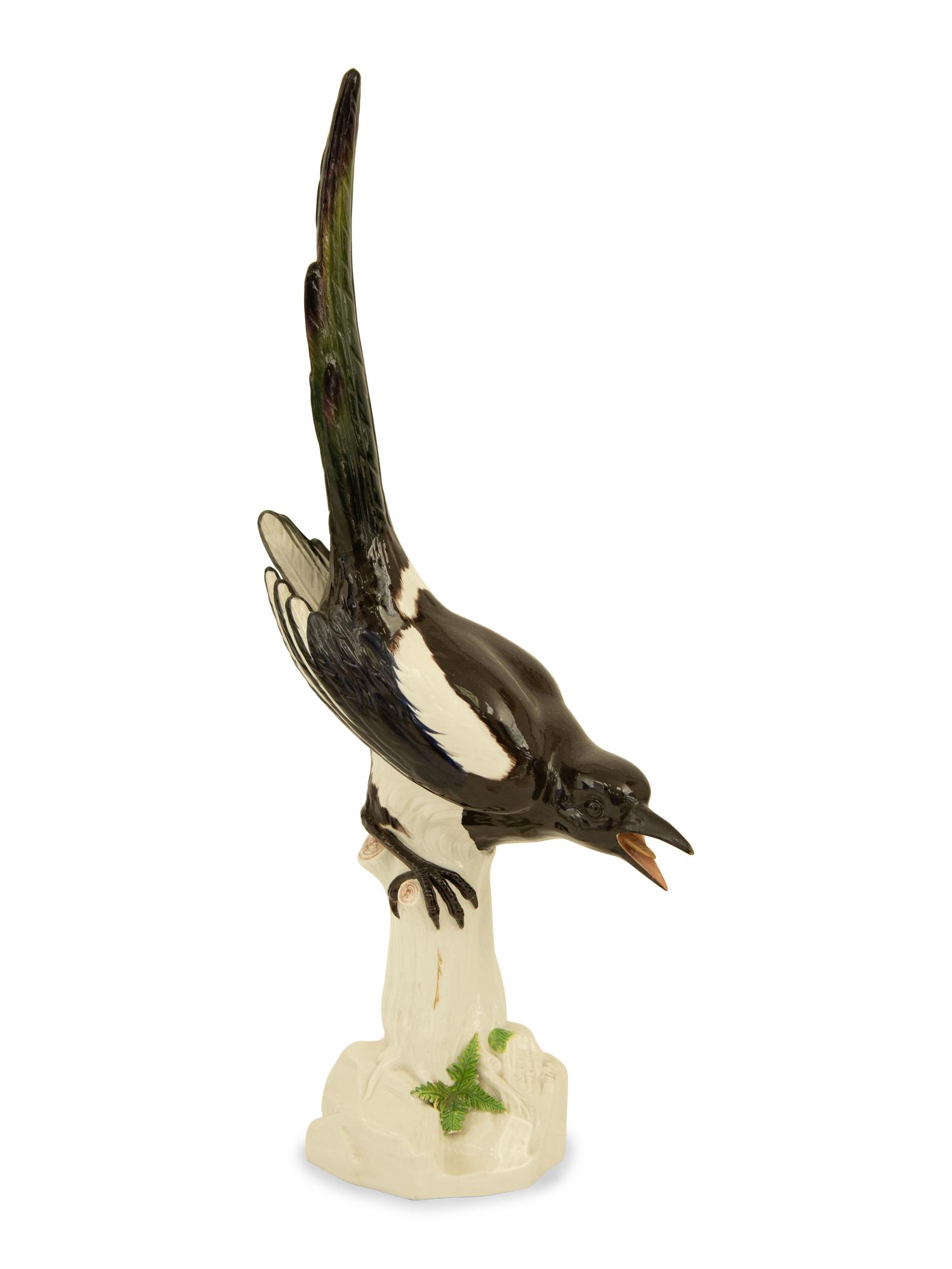 A Large Meissen Porcelain Magpie Figurine