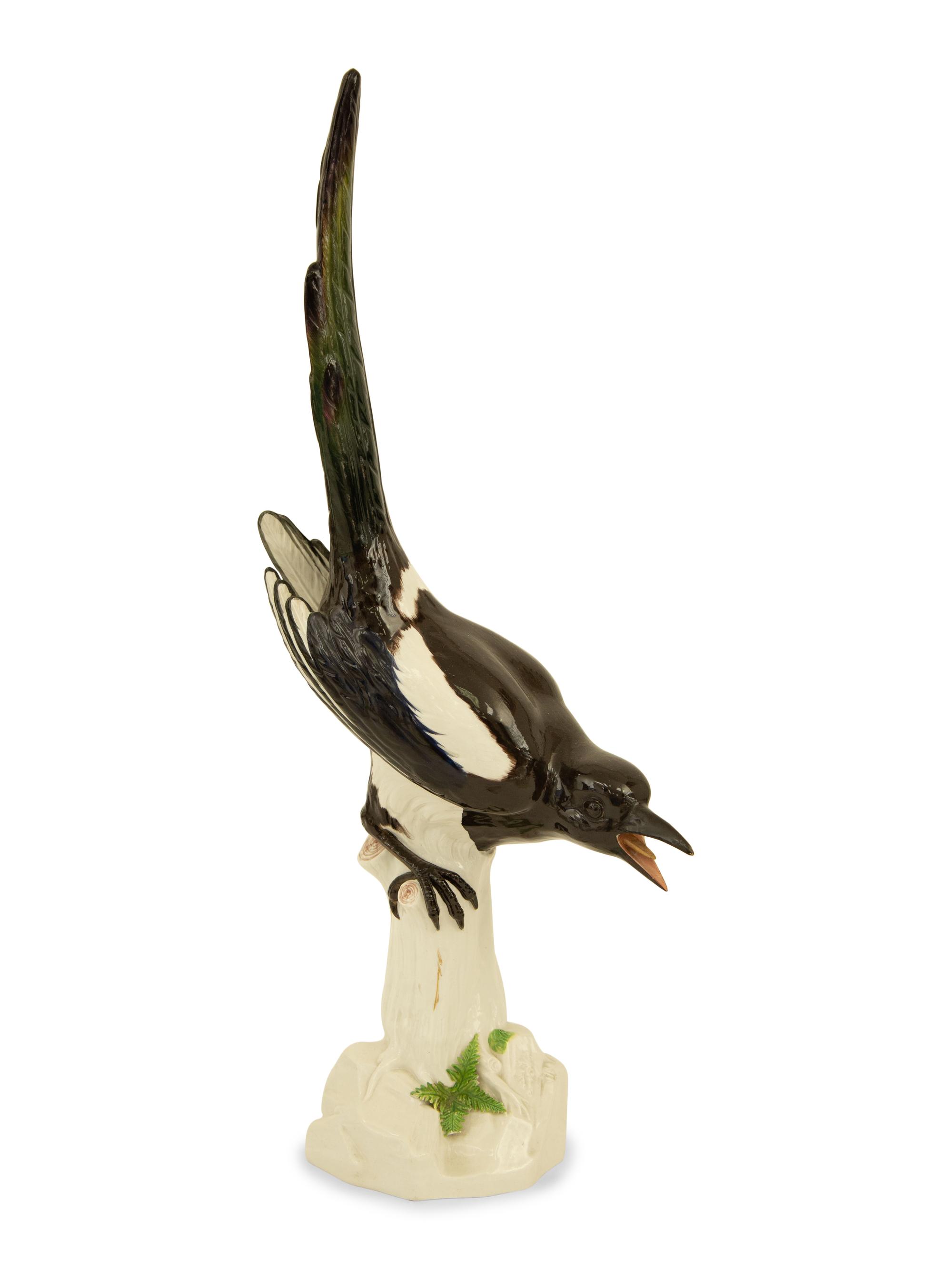 A Large Meissen Porcelain Magpie Figurine