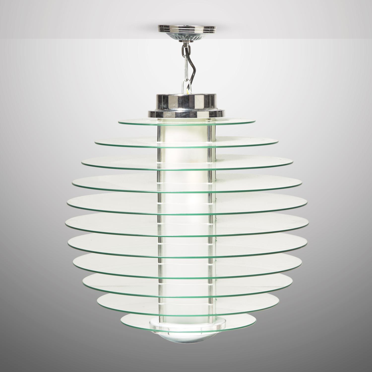 Three hanging lamps, model 0024, designed 1933, present lot c. 2000 Fontana Arte, Italy