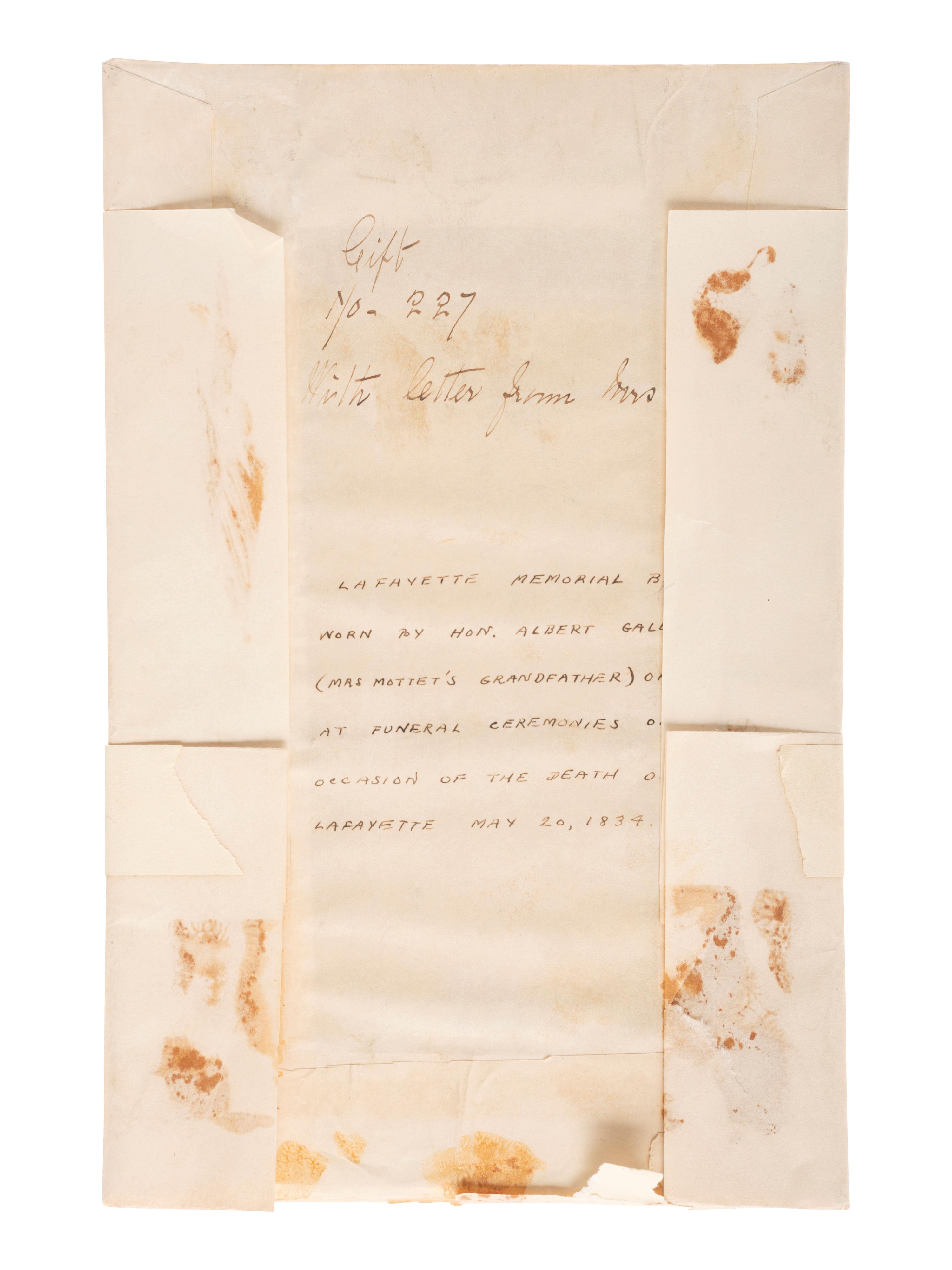 LAFAYETTE, Marie-Joseph Paul Yves Roch Gilbert du Motier, Marquis de (1757-1834). Document signed ("Lafayette") to General Louis-Alexandre Berthier, French Minister of War. 5 May 1794. [ With: ] Lafayette mourning ribbon, 1843.