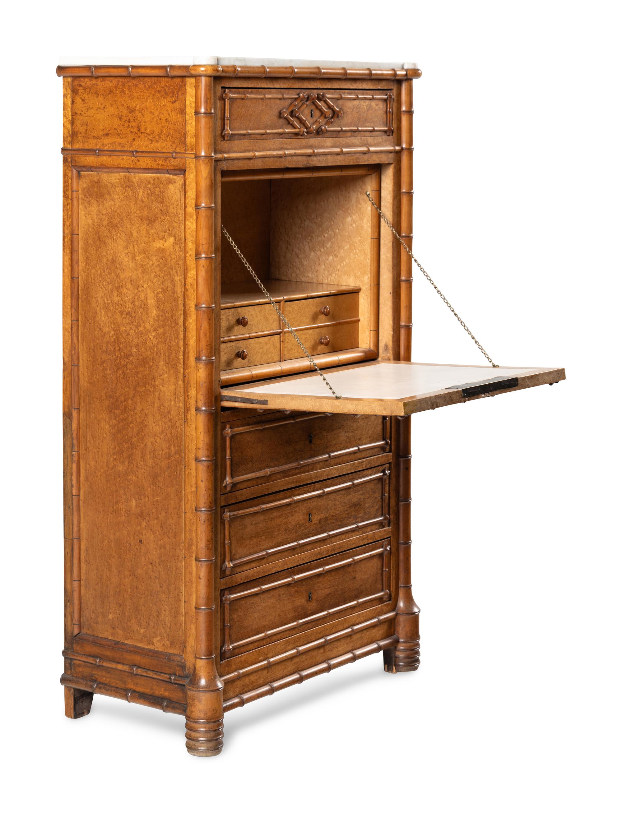 A Faux Bamboo and Maple Fall-Front Desk