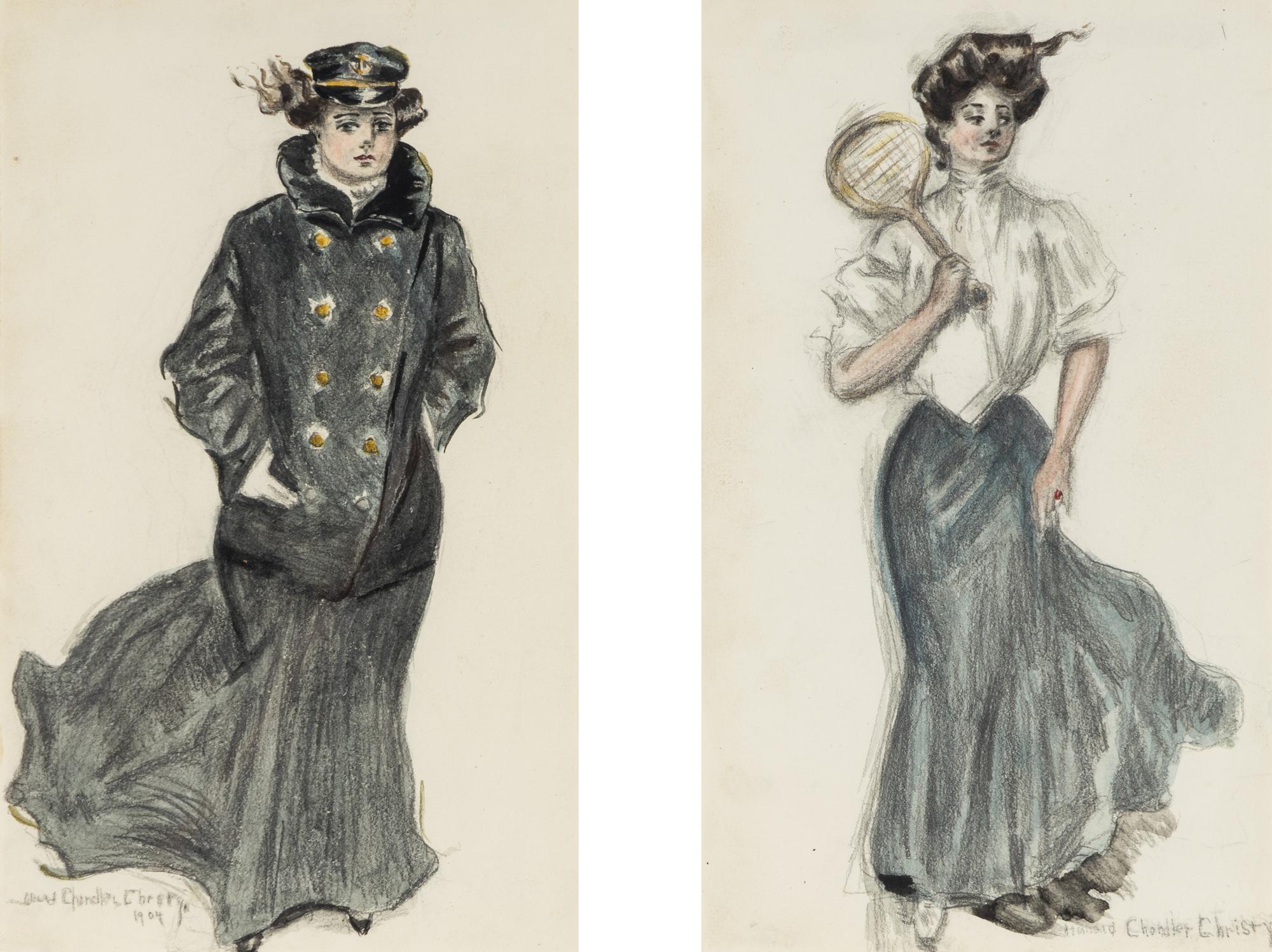 Woman Dressed in a Naval Uniform and Woman in a Tennis Outfit (a pair of works)