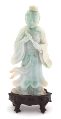 A Carved Apple Green and Jadeite Figure of an Immortal — 19TH/EARLY 20TH CENTURY