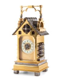 A French Gilt and Silvered Ormolu Gothic-Style Carriage Clock