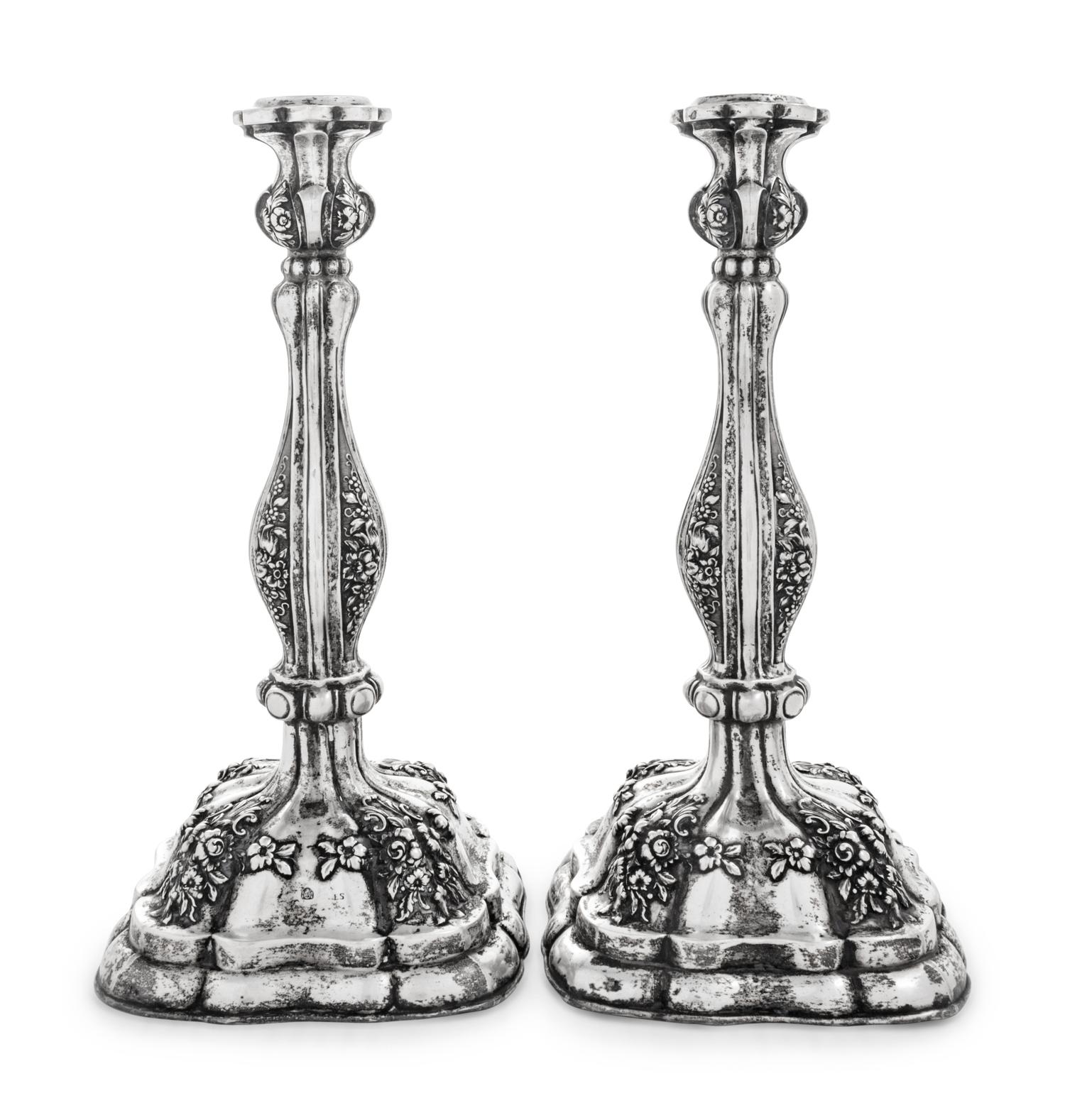 A Pair of Austrian Silver Candlesticks