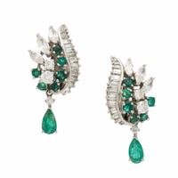 Emerald, Diamond, and Platinum Earrings