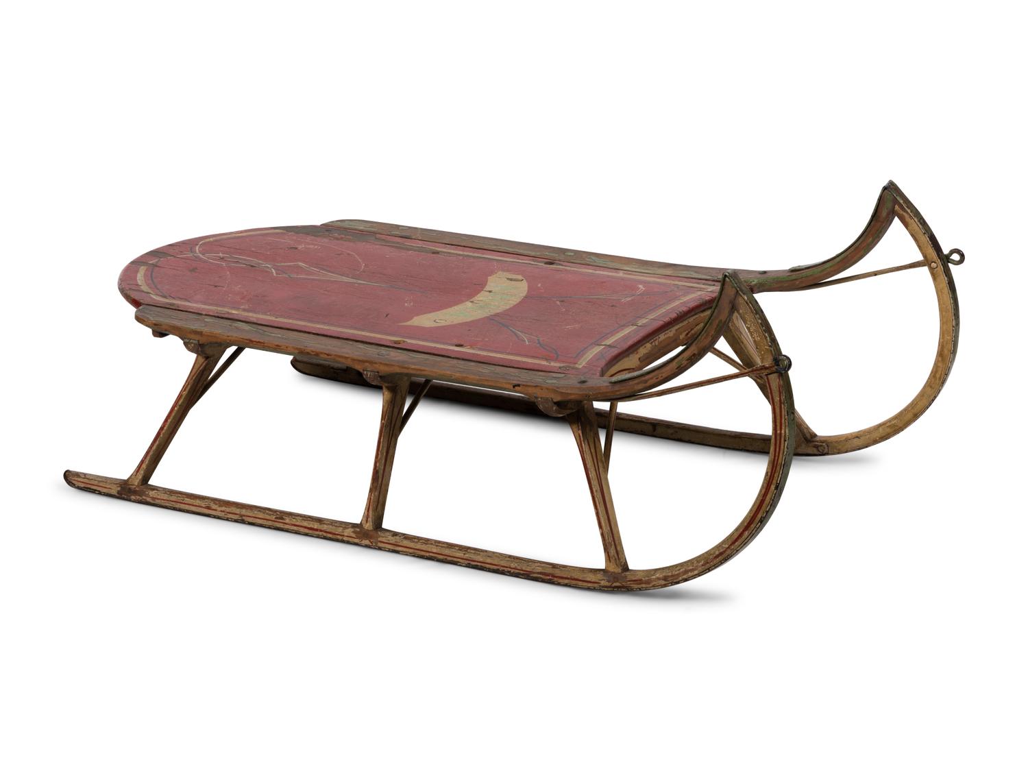 A Paint Decorated Wooden Sled