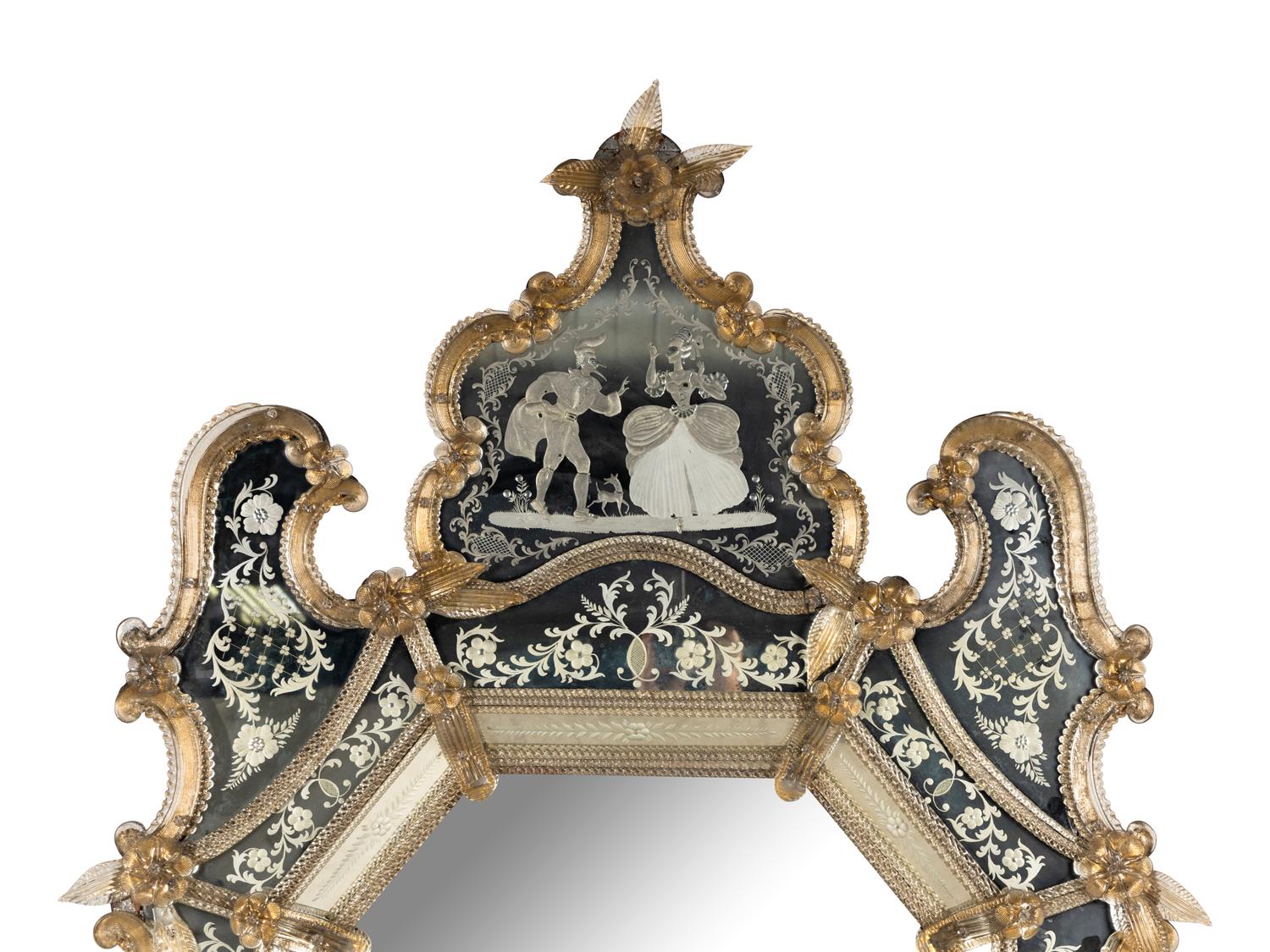 A Venetian Etched Glass Mirror