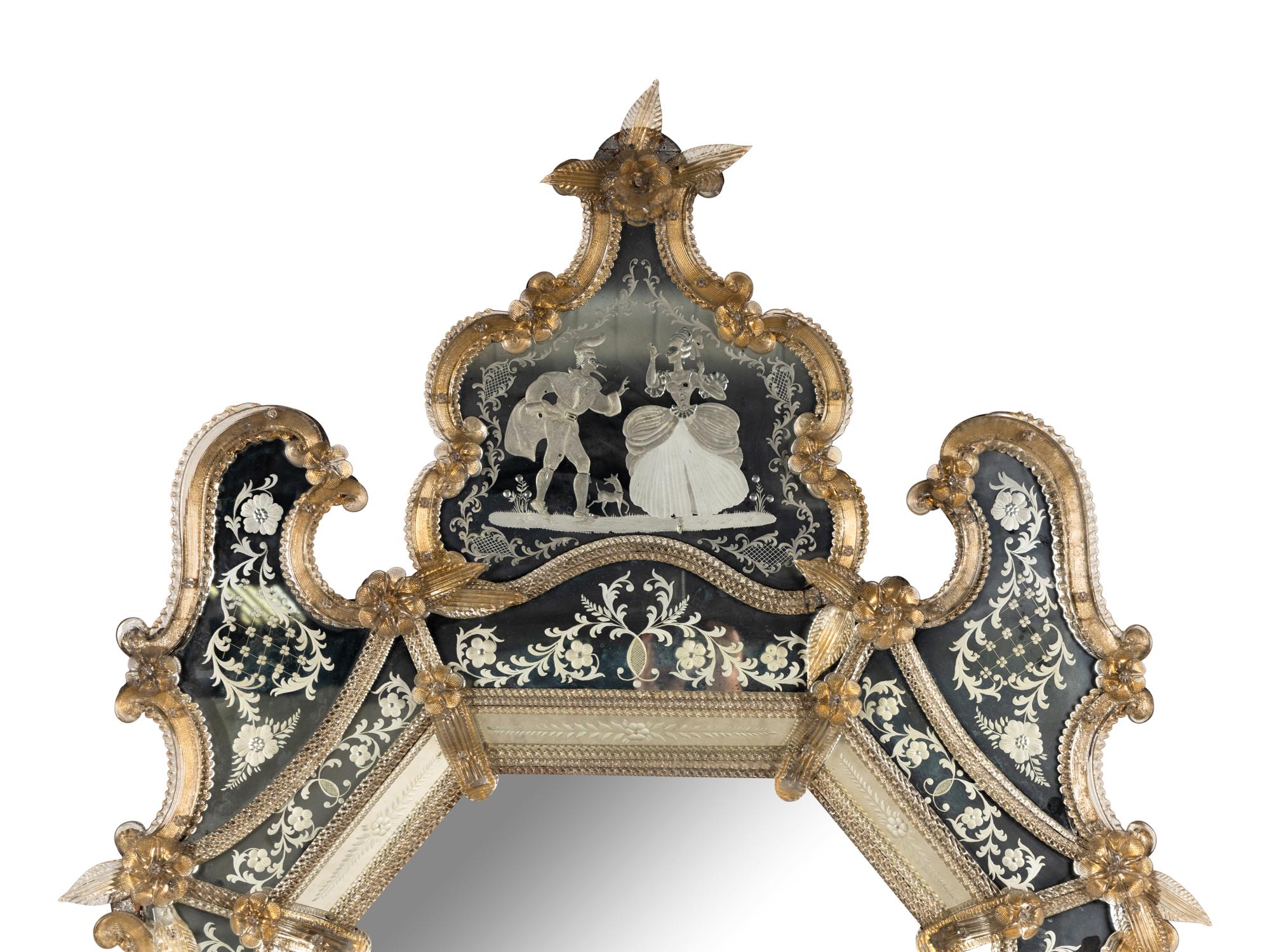 A Venetian Etched Glass Mirror