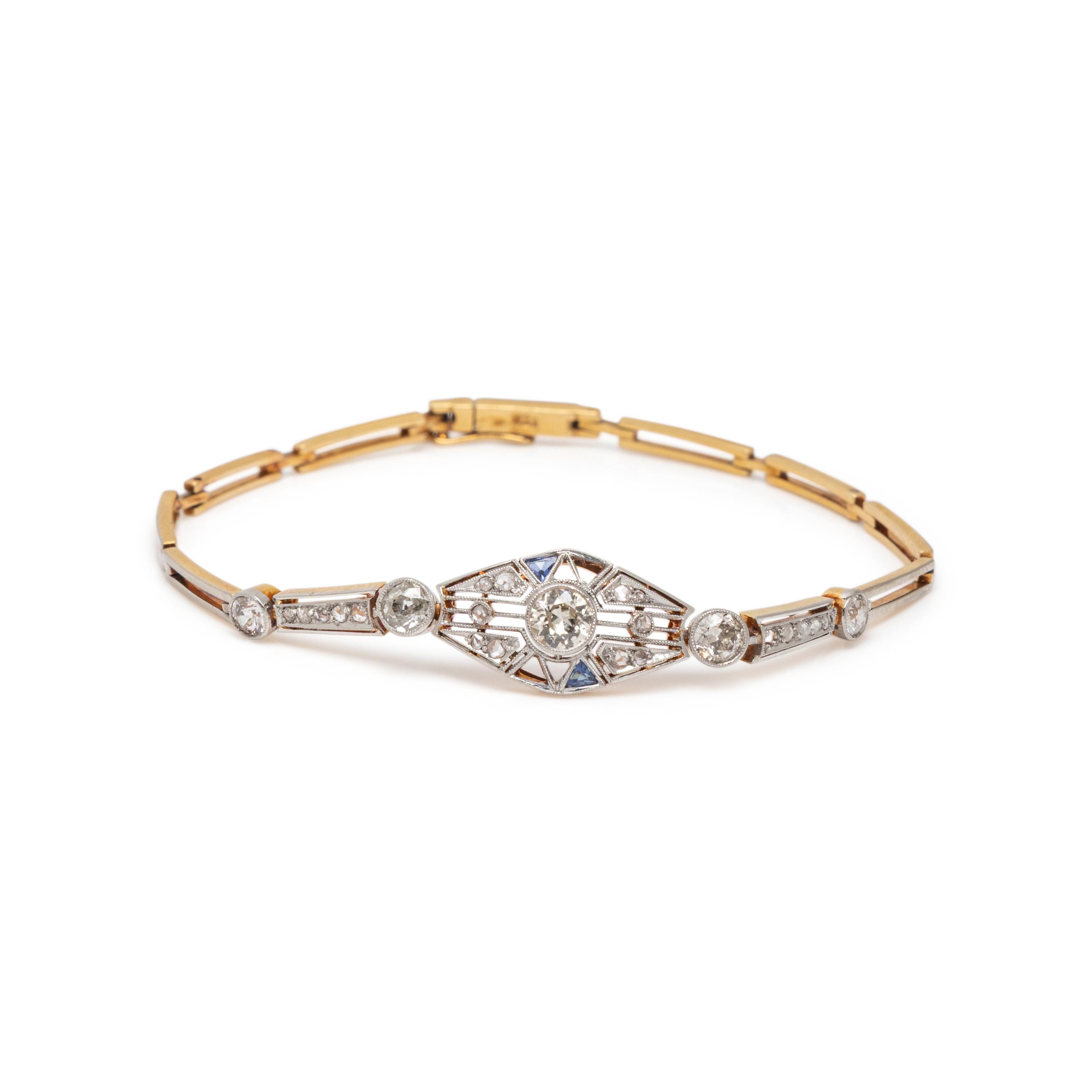Antique, Diamond and Platinum-Topped Gold Bracelet