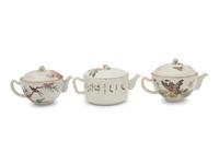Three Chinese Famille Rose Porcelain Teapots