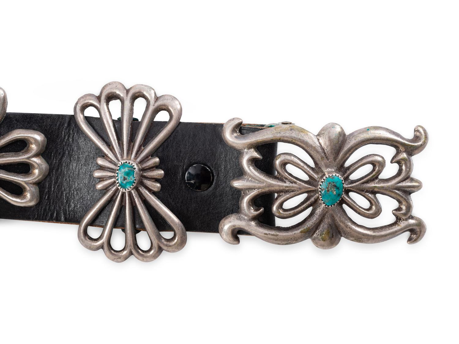 Navajo Sand Cast Silver and Turquoise Concha Belt