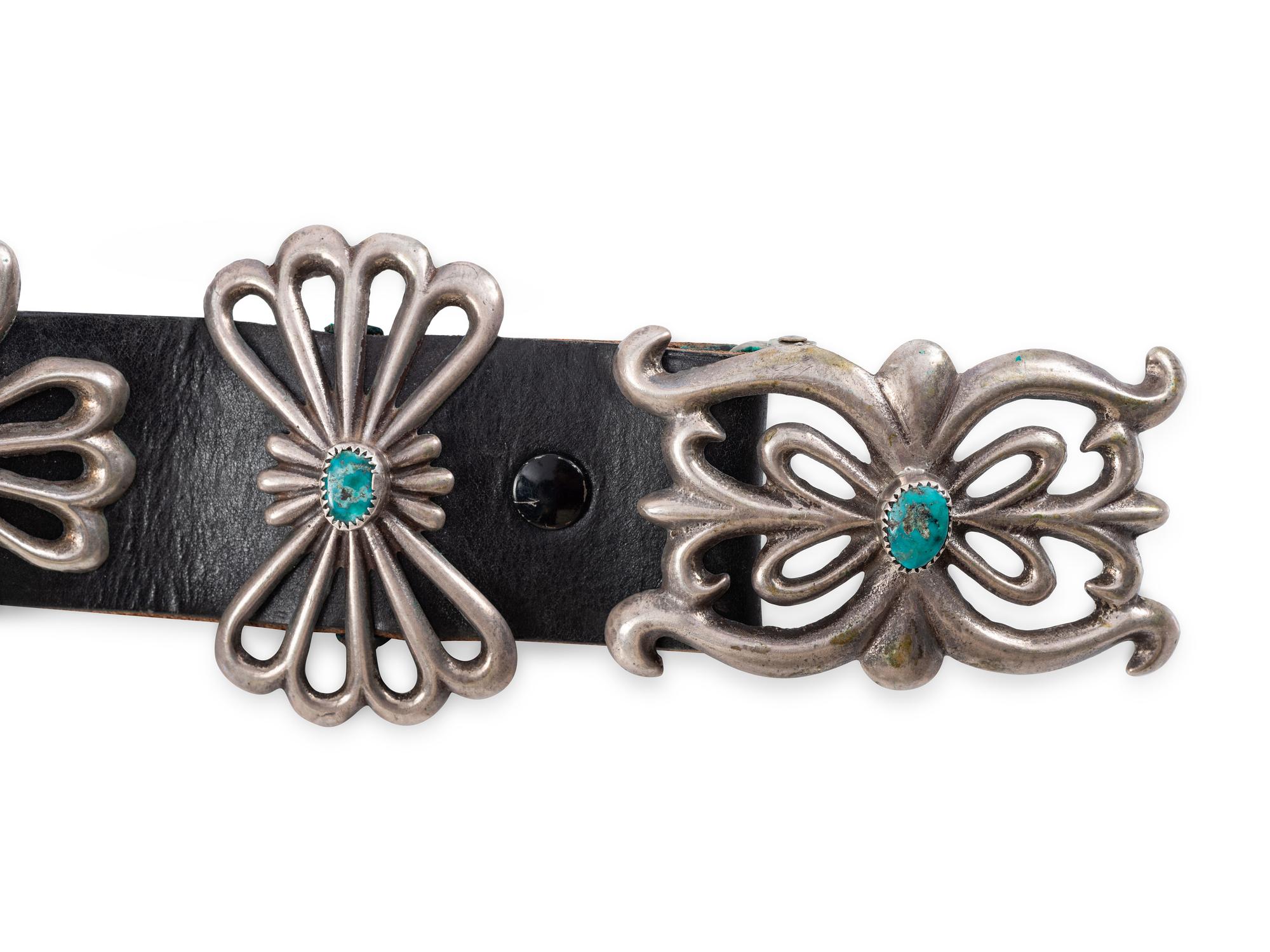 Navajo Sand Cast Silver and Turquoise Concha Belt