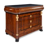 A Pair of German Neoclassical Mahogany and Parcel-Gilt Commodes