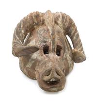 A Bobo-Fing Wood Ram's Head Mask Height 17 1/2 inches. — BURKINA FASO/MALI, 19TH/20TH CENTURY