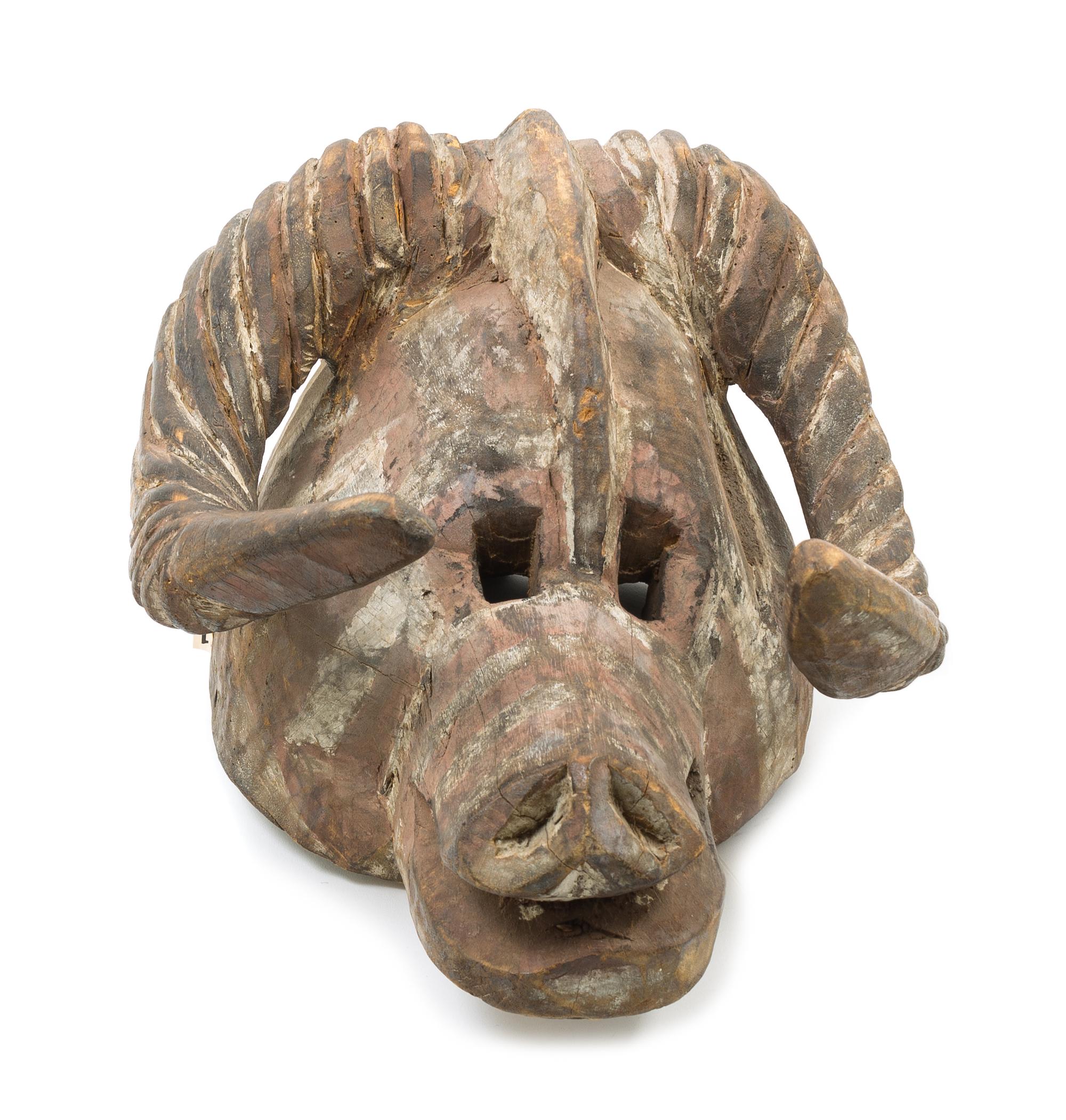 A Bobo-Fing Wood Ram's Head Mask Height 17 1/2 inches. — BURKINA FASO/MALI, 19TH/20TH CENTURY