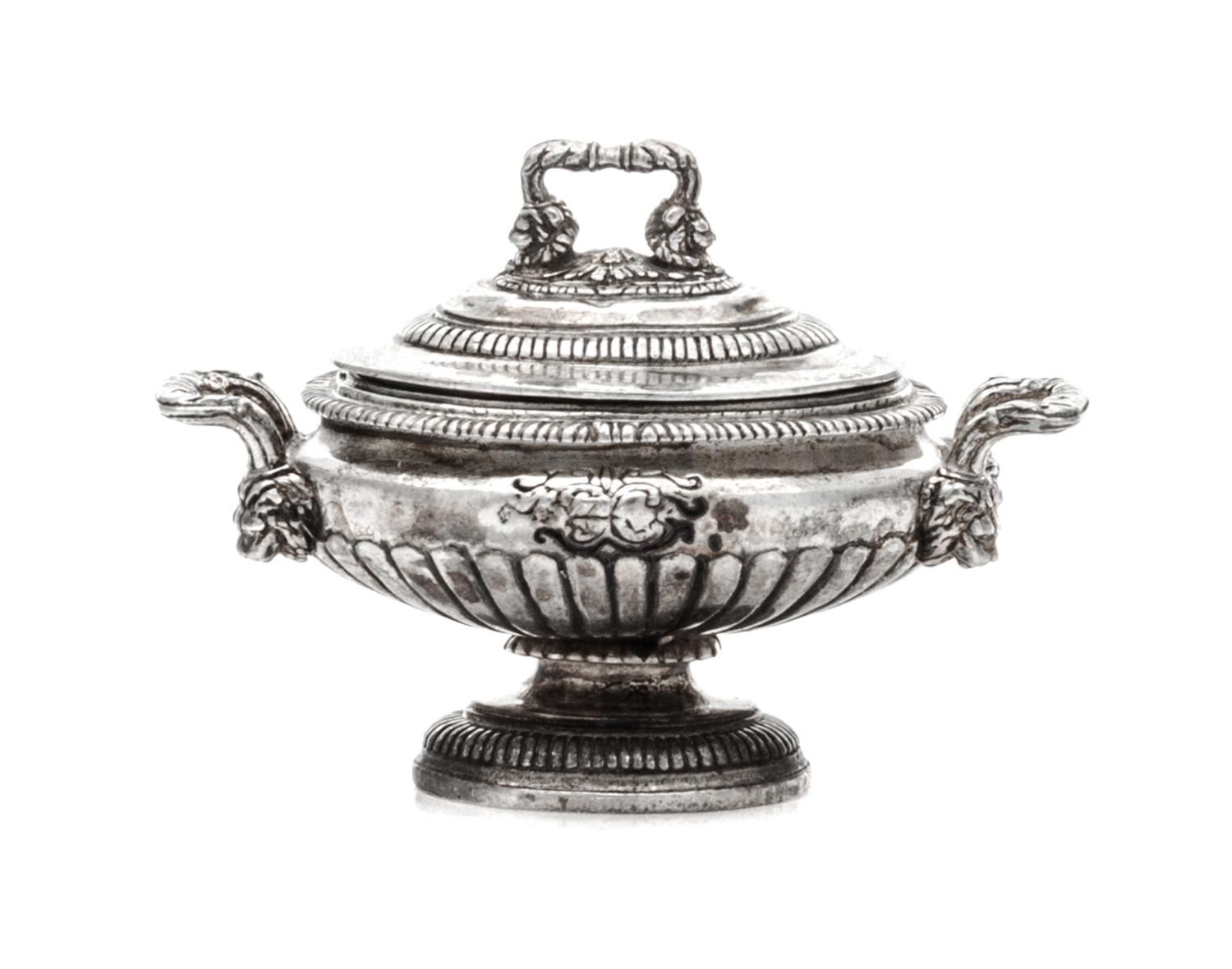 An American Silver Tureen, Obadiah Fisher, New York, NY, the handles having a lion mask motif, the body with beaded decoration and a lo