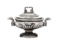 An American Silver Tureen, Obadiah Fisher, New York, NY, the handles having a lion mask motif, the body with beaded decoration and a lo