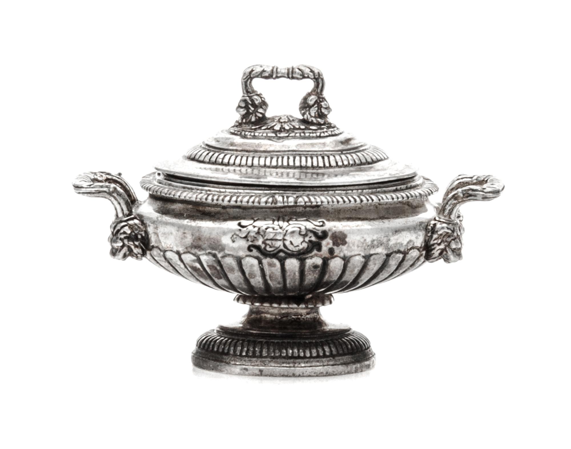 An American Silver Tureen, Obadiah Fisher, New York, NY, the handles having a lion mask motif, the body with beaded decoration and a lo
