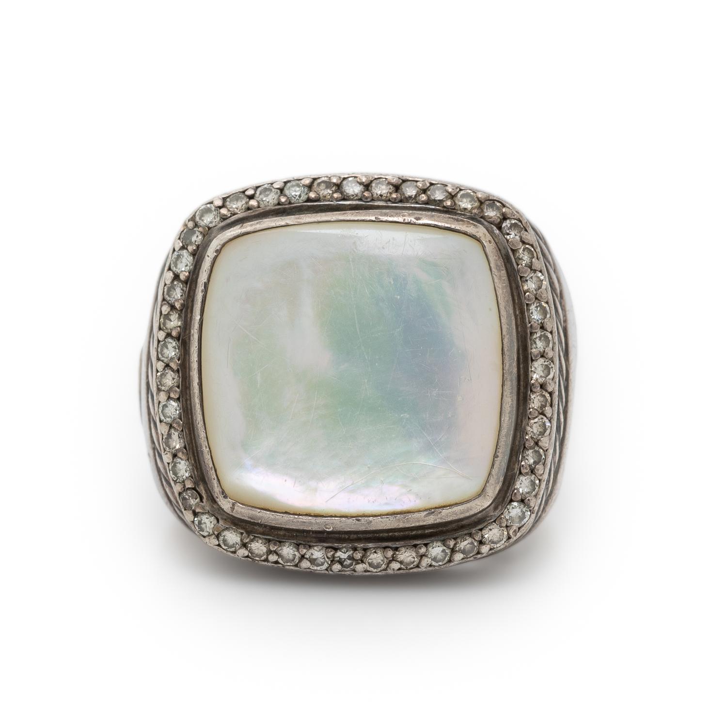 DAVID YURMAN, SILVER, MOTHER-OF-PEARL, AND DIAMOND RING