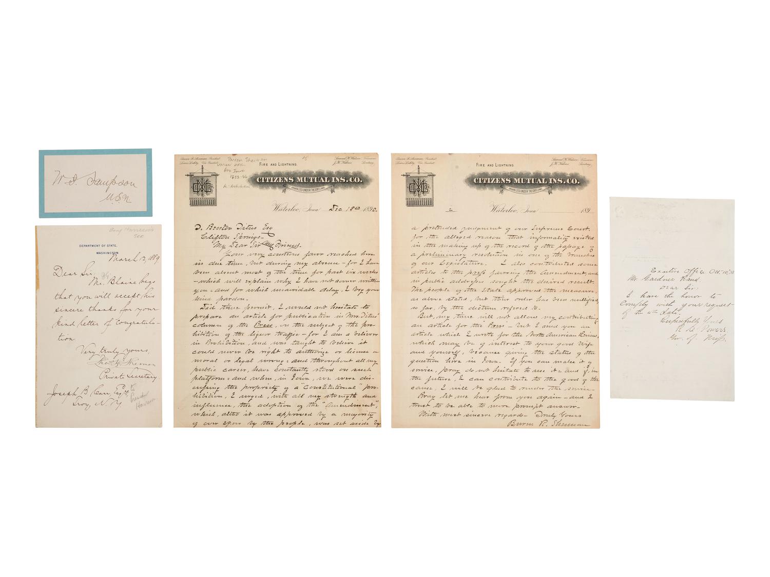 [AUTOGRAPHS]. Signatures of 19th-century American military and political figures.