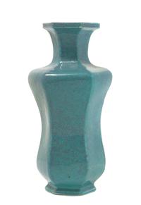 A Robin's Egg Glazed Porcelain Hexagonal Vase Height 8 1/2 inches.