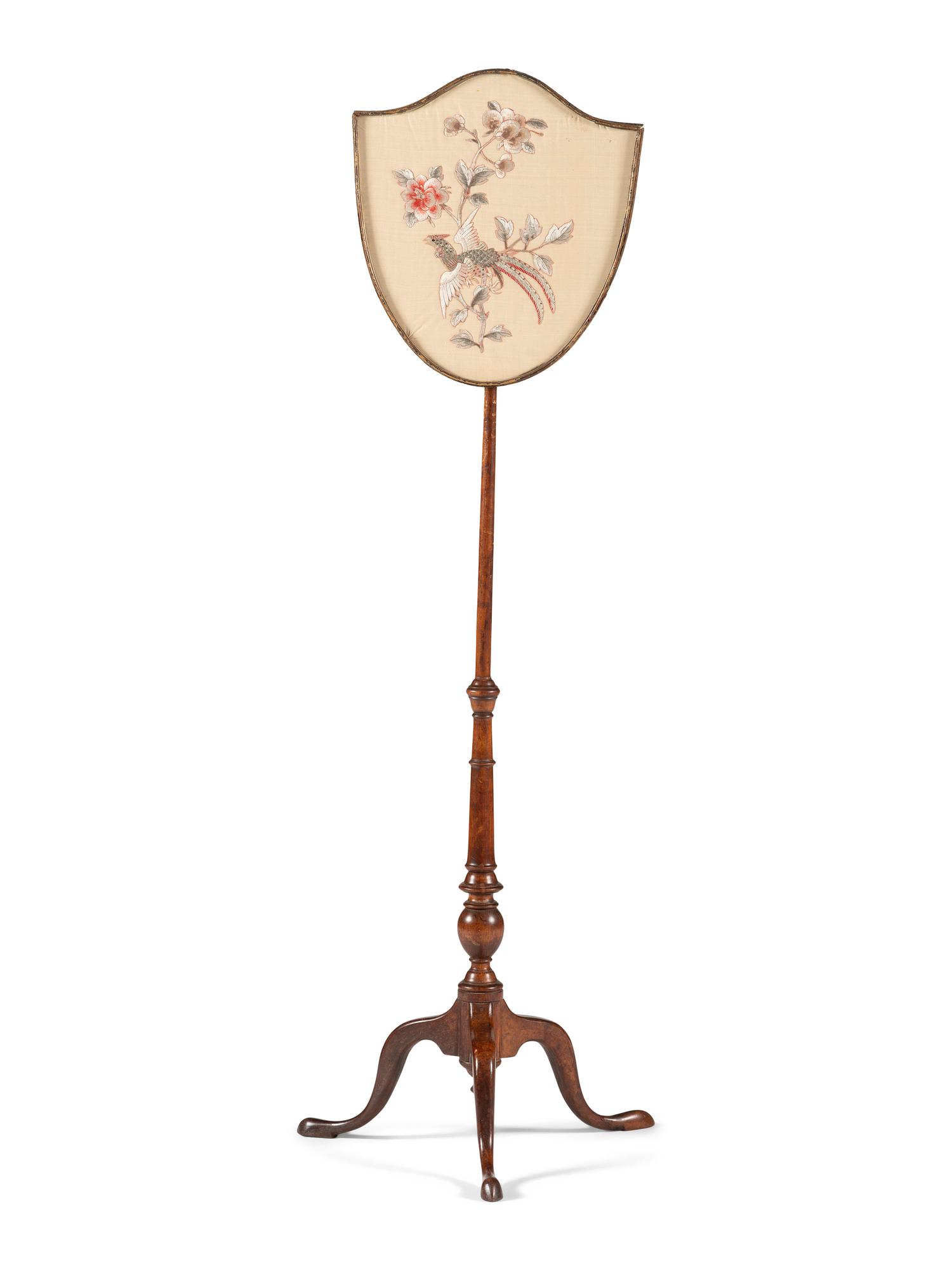 An English Fruitwood Shield-Form Fire Screen