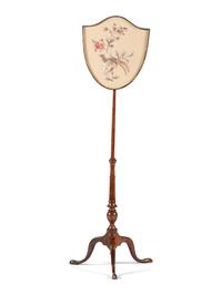 An English Fruitwood Shield-Form Fire Screen