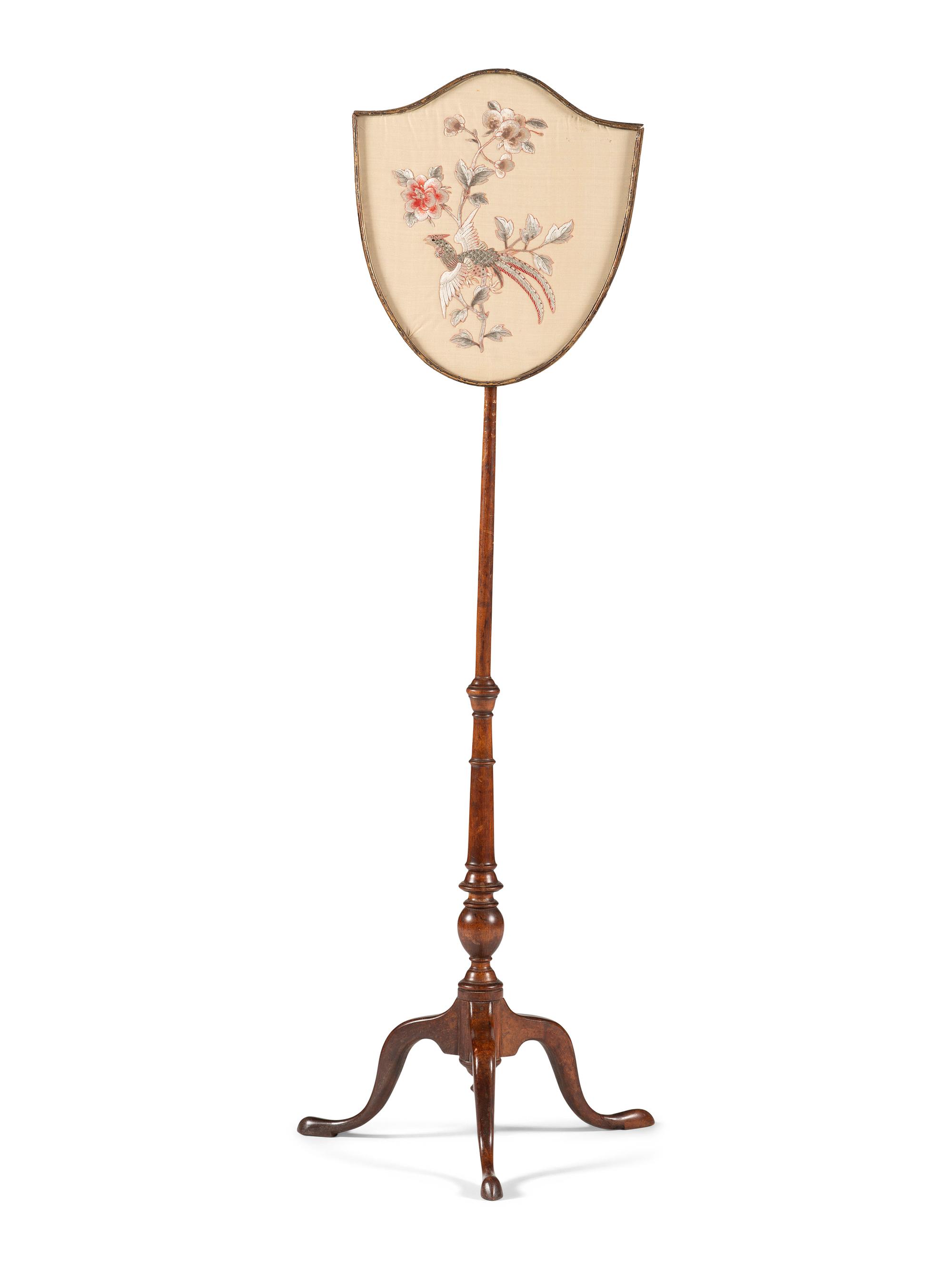 An English Fruitwood Shield-Form Fire Screen
