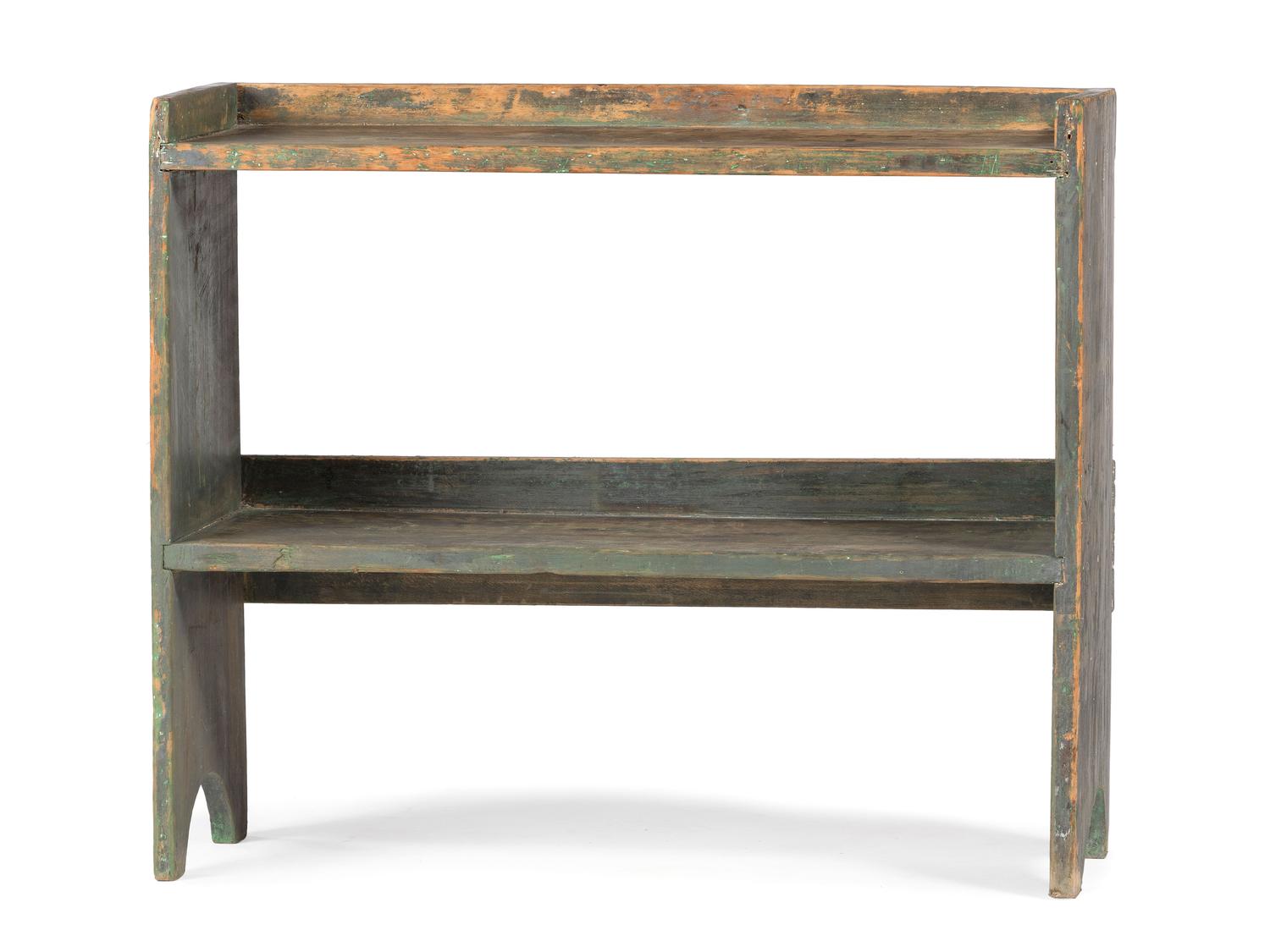 A Country Green Painted Pine Two-Tier Bucket Bench