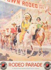 [WESTERN AMERICANA]. BREWER, Edward, artist. Rodeo Parade in the Montana - Wyoming Dude Ranch Country . Minneapolis, MN: Jensen Printing Co.,