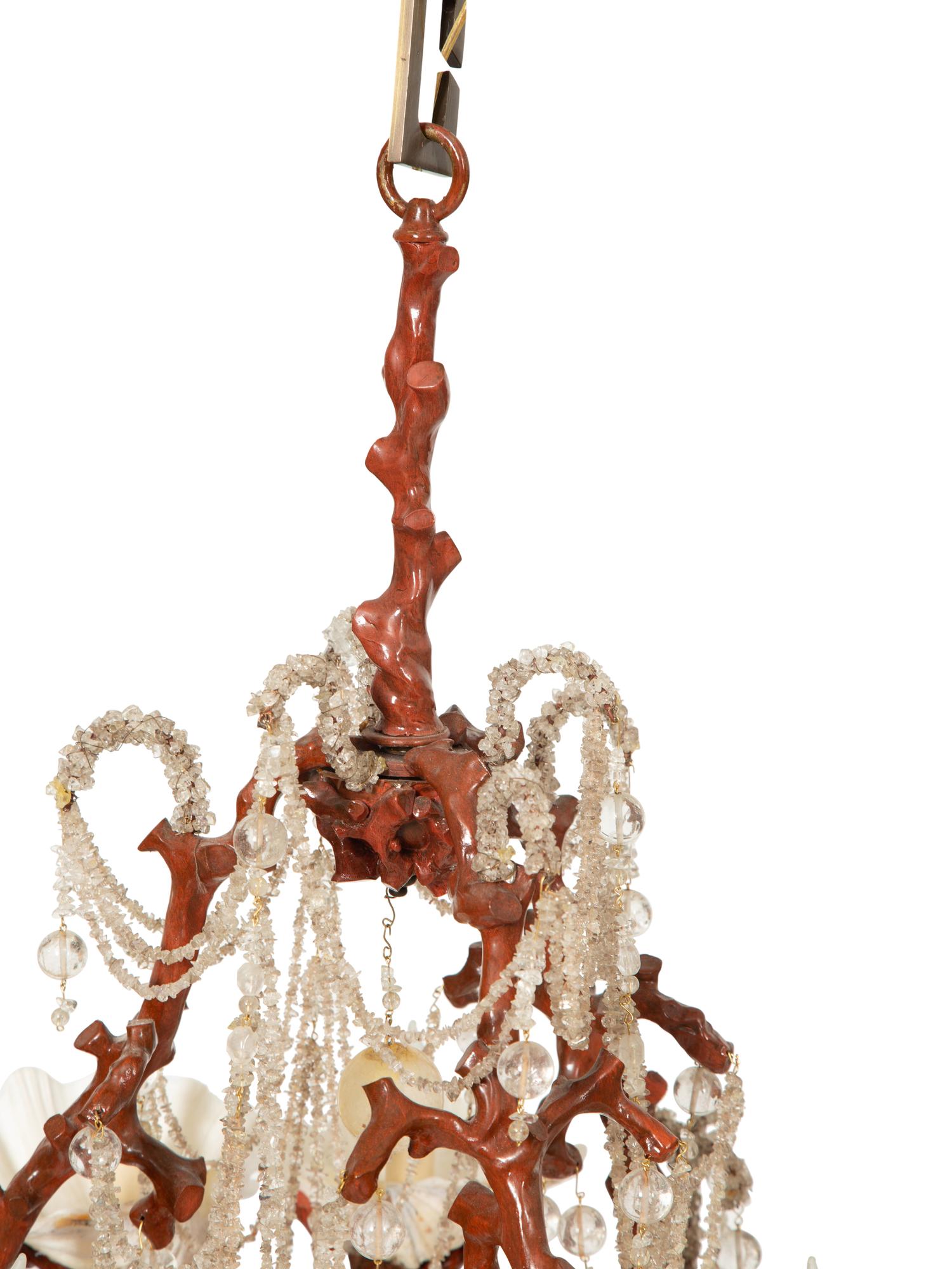 A Fisher and Weisman Faux Coral, Rock Crystal Bead and Seashell Chandelier