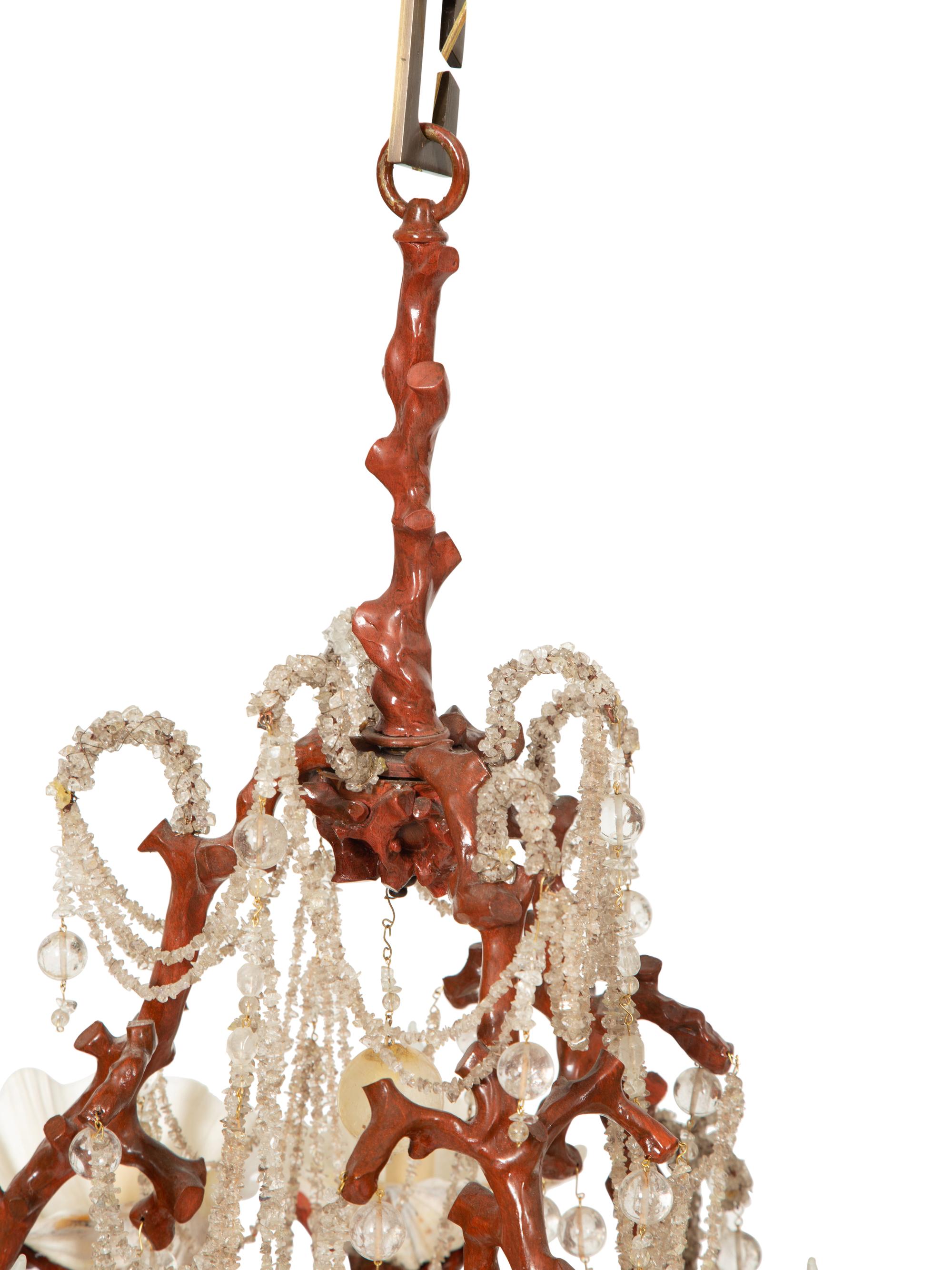 A Fisher and Weisman Faux Coral, Rock Crystal Bead and Seashell Chandelier