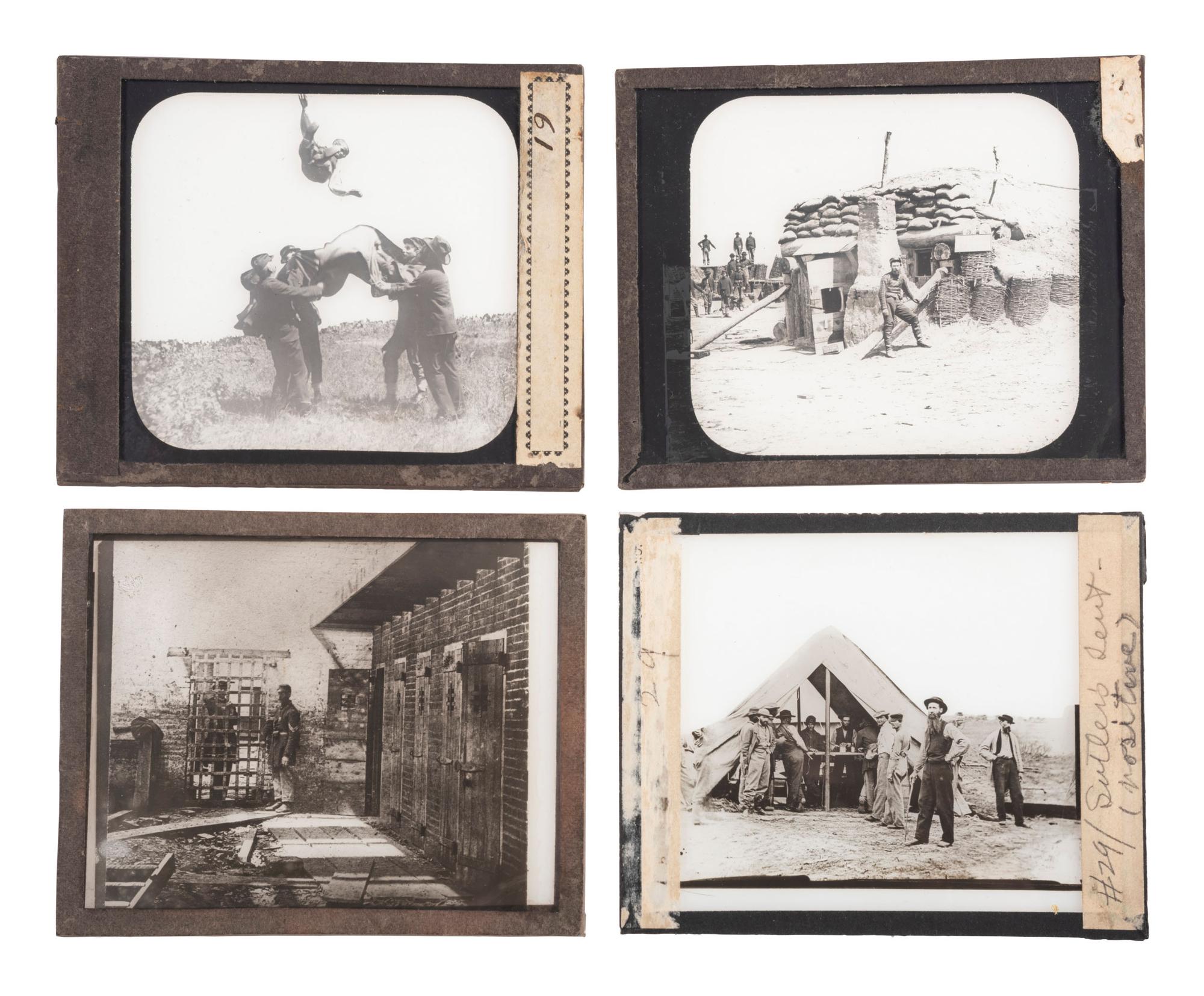 [CIVIL WAR - MAGIC LANTERN SLIDES]. A collection of 100+ assorted glass slides mostly featuring Civil War photographs, including: