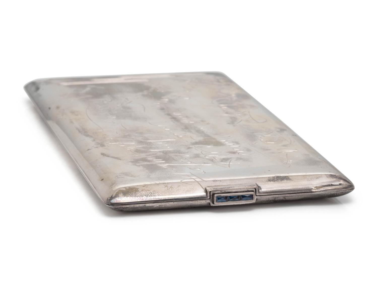 STERLING SILVER AND SAPPHIRE AUTOGRAPHED CIGARETTE CASE