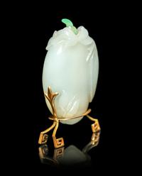 A Chinese Pale Celadon Jade Melon-Form Snuff Bottle