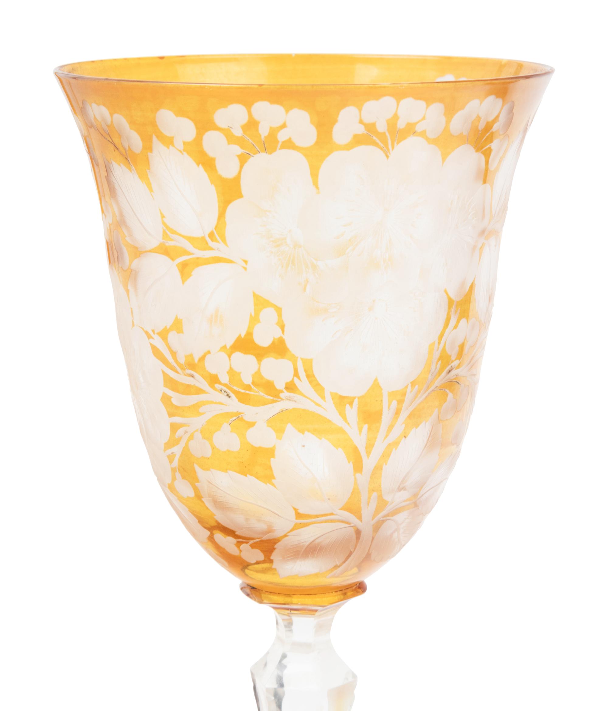 A Bohemian Amber Etched Glass Table Service