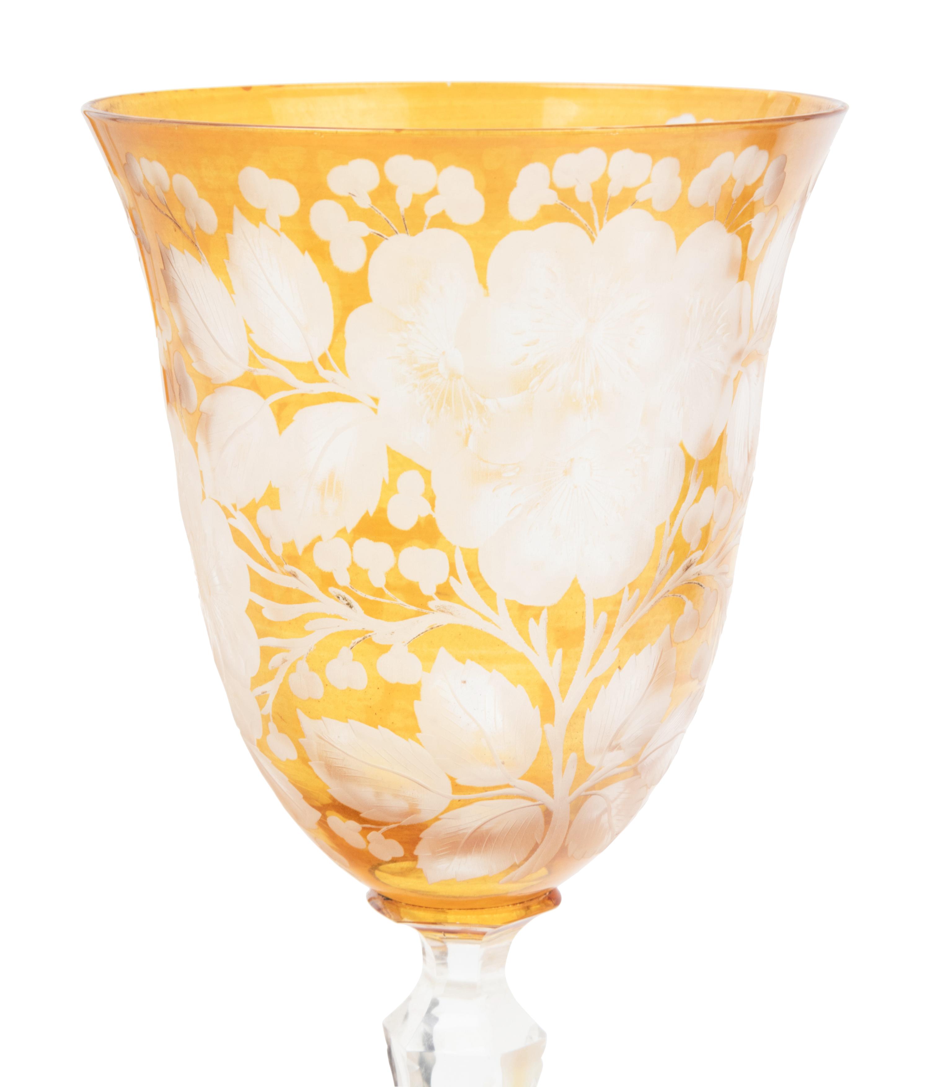 A Bohemian Amber Etched Glass Table Service