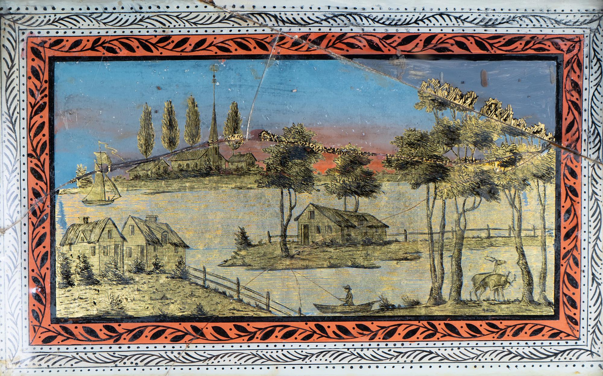 A Federal Gilt Wood Mirror with Eglomise Panel — 19TH CENTURY