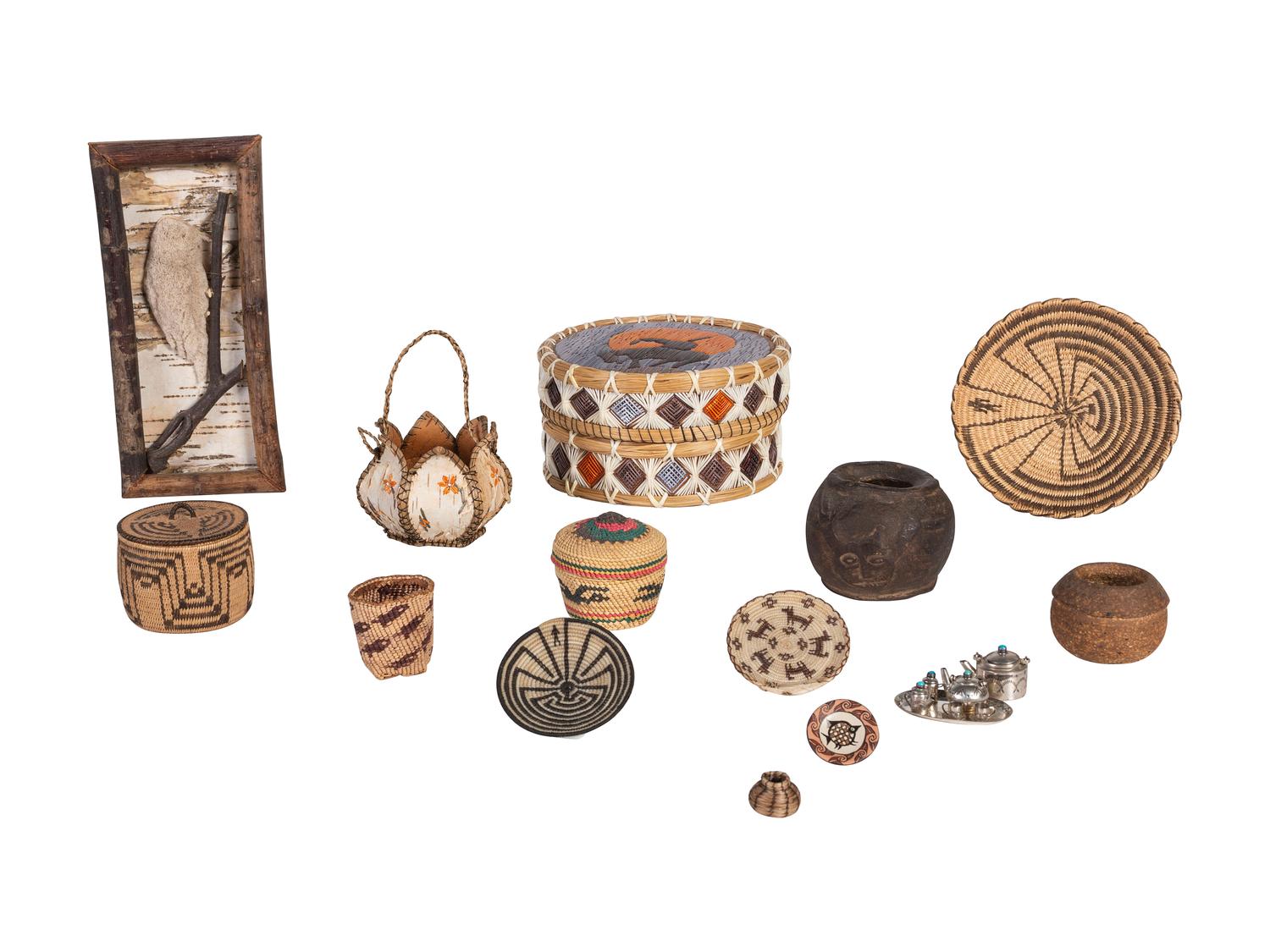 Assorted Group of Baskets and Navajo Silver